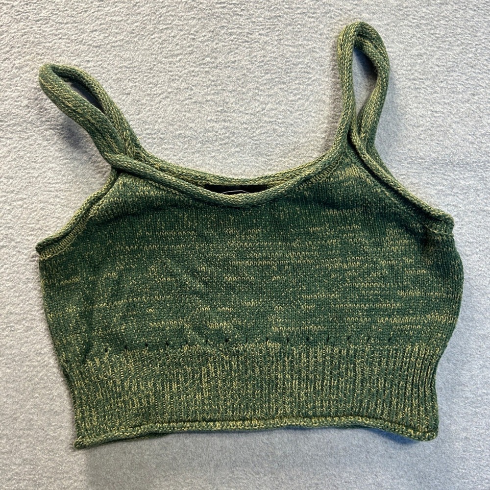Cider Marled Knit Cropped Sweater Tank Top Womens Medium Olive Green Y2K Fitted